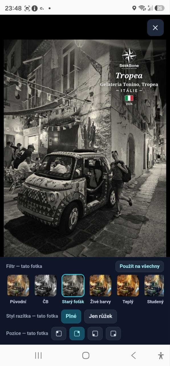 Foto filtry v aplikaci — razítko Tropea, Starý foťák, Vintage i Polaroid